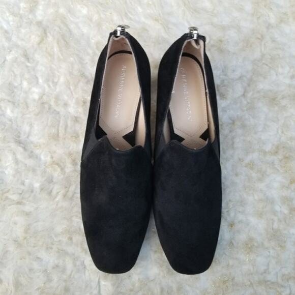 Square Toe Pumps Adrienne Vittadini Lave Size 8.5 Black Suede Leather Pilgrim - Picture 13 of 15